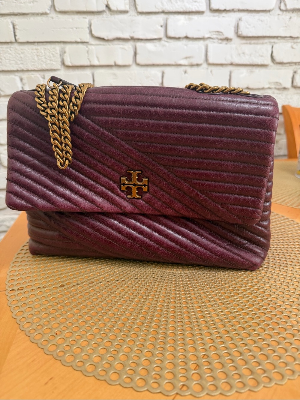 Tory Burch Quilted Chevron Shoulder Bag - Wine